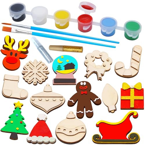 JOYIN 14 Aimants en bois de Noël pour enfants, Kit de Peinture d'Art et d'Artisanat de Créativité, Cadeaux de fêtes d'anniversaire et l'artisanat familial, cadeaux de Noël