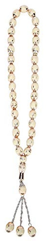 Gebetskette Islam 33 Perlen Muslimische Harz Mala Halskette Gebetsperlen Stretch Armband Muslim Tasbih Misbaha Koran Gebet Perlenarmband für Frauen Männer Geschenk, Beige