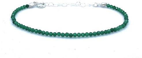 Damenarmband Grüne Jade Naturstein 2 mm dick 925er Sterlingsilber verstellbar von 16 cm bis 19 cm