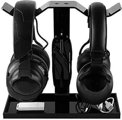 GEEKRIA Acrylic Dual Headphones Stand for On-Ear Headphones, Gaming Headset Holder, Desk Display Hanger Compatible with AKG K845, Sony WH-1000XM6, WH-1000XM5, Sennheiser, JBL (Black)