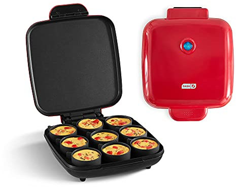 Dash Sous Vide Style Family Size Egg Bite Maker for Breakfast Bites, Sandwiches, Healthy Snacks or Desserts, Keto & Paleo Friendly (9 Servings), Red, 9 Egg Bites