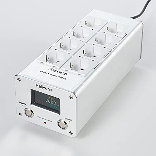 Pailvens Regleta de Tomas de Filtro de Red HiFi con Pantalla LCD Grande, Toma de Filtro de interferencias de 8 vías con protección contra sobretensiones, protección de Carga hasta 15 A, Plata