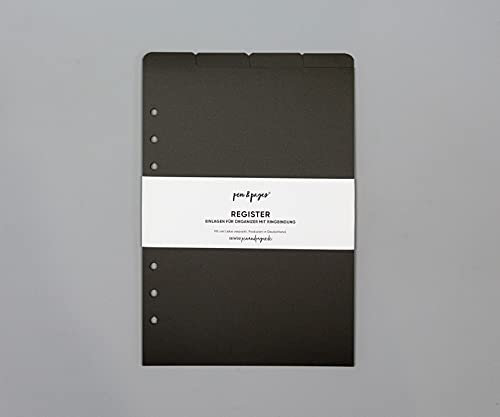 pen & pages® Register Trennblätter für Ringplaner - Din A5-6 Löcher - Divider, Din A5 Organizer, 14,8 x 21 cm (schwarz (Taps oben))