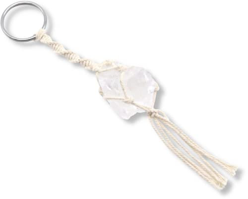 LAVISA Makramee Schlüsselanhänger - Wunderschöner Edelstein Anhänger - Jeder Stein ein Unikat - Heilende Wirkung, intensive Farben, Talisman, Glücksbringer (Bergkristall)