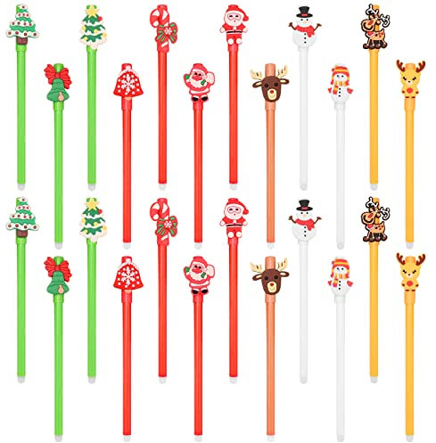 TSLBW 24 Pezzi Penna Gel Natalizia Penna a Tema Natalizio Matite Natalizie con Babbo Natale, Renne, Pupazzi di Neve Campanelli, Fiocchi di Neve, Guanti e Albero di Natale Design per Festa di Natale