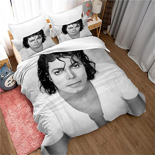 Ste-X 60 Langstapelige Baumwolle Michael Jackson, Idolsänger 3-teilige 3D-Graffiti-Bettwäsche, Bettbezug, Einfache Bettdecke Für Frühling Und Herbst (135x200cm,Stil 04)