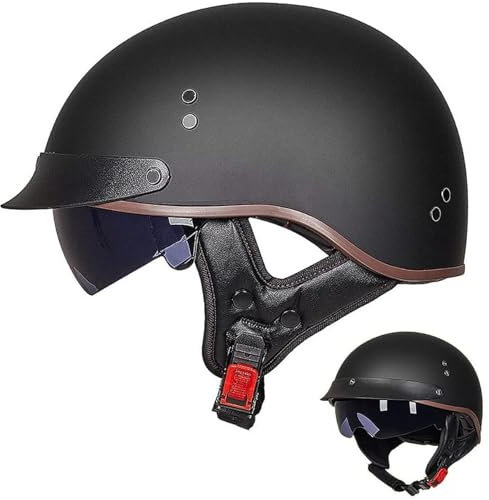 Casque Bol Homologué ECE Jet Brain Cap Demi-Casque Moto Vintage Brain RéTro Ouvert Visière IntéGrée Cruiser Chopper Scooter Cyclomoteur, J-M=（57~58cm）
