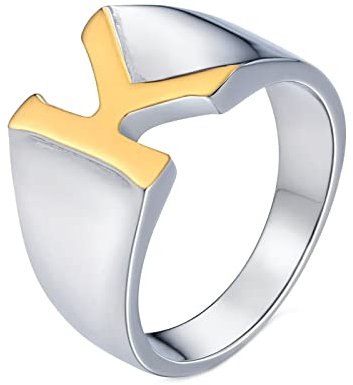 Dsnyu Ringe Männer, 10mm Siegelring Zweifarbiger Buchstabe K, Edelstahl Ring Gold-Silber für Ehemann, Größe 57 (18.1)