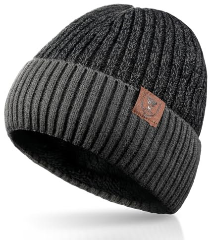 OZERO Winter Warme Beanie Mütze Strickmütze Wintermütze mit Handschuhen und Loop Schal mit Fleecefutter für Herren und Damen