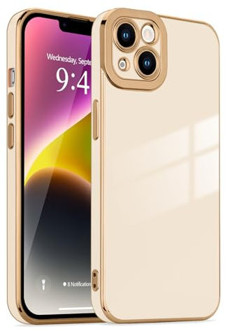 Lafunda for iPhone 14 Plus Case, Luxury Plating for Womens Gilrs Case, Full Camera Protection Soft TPU Bumper Cover, Shockproof Silicone Slim Phone Case for iPhone 14 Plus 6.7, Beige