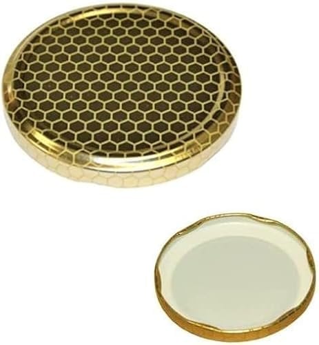 Opiros Promo Boîte à capsules alvéolées pour bocaux miel Couvercles dorés avec motif ruche pour bocaux en verre (diamètre 70 mm x 100)