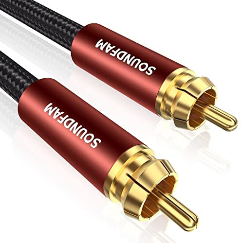 SOUNDFAM Câble Subwoofer 2M, Câble Coaxial Audio Numérique RCA Mâle vers RCA Mâle Plaqué OR 24K pour Home Cinema, Caisson de Basse - Rouge Bordeaux