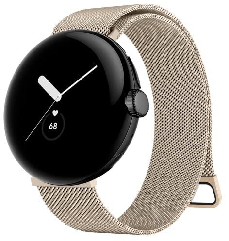 Tobfit Magnetisches Edelstahl Armband für Google Pixel Watch 1/2 - Mesh Metall Ersatzband für Herren und Damen (Champagner)