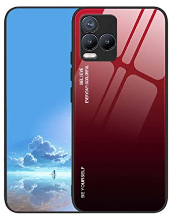 UPLAI Hülle für Vivo Y21/Vivo Y21s/Vivo Y33s, Slim Stoßfest Farbverlauf Handyhülle Case, Temperiertes Glas Rücken and Sanft TPU Silikon Bumper Schutzhülle Cover.Rot Schwarz