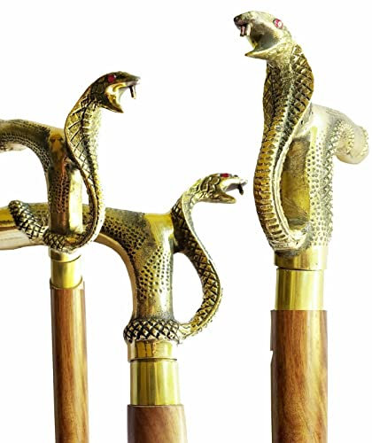 Solid Brass Golden Red Eyes Snake head handle wooden cane walking stick For man woman Halloween Party Props