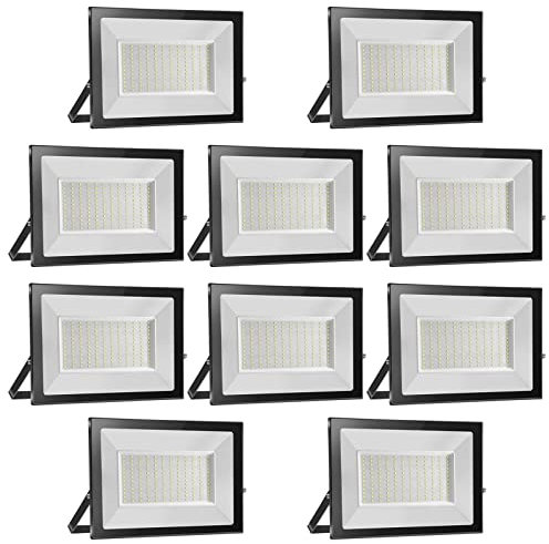 Lot de 10 Projecteur LED 150W 15000LM, 6000K Blanc Froid Super Lumineux, Spot Extérieur, Lumière de Sécurité IP65 Étanche Verre Trempé à Grain Fin, Floodlight pour Entrée Terrasse Square Usine