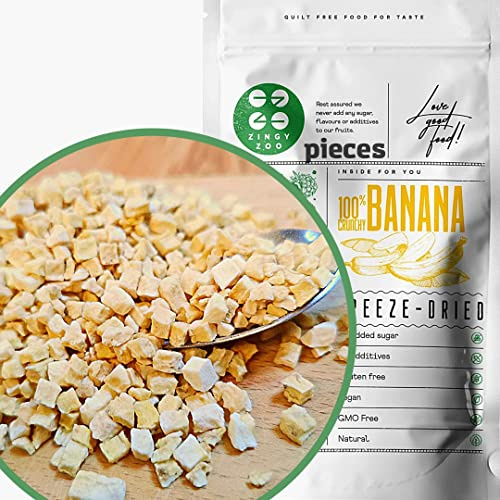Morceaux de banane lyophilisés | Freeze Dried Fruit Banana Pieces | Fruits Seche Fruits | Collations Saines Sans Gluten, Sans Sucre Ajouté | ZingyZoo