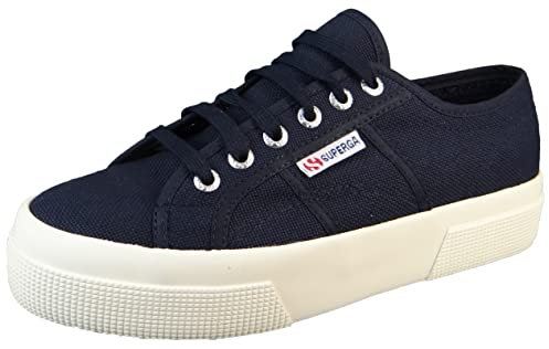 Superga 2740 Plateau-Sneaker für Damen und Herren – ikonische italienische Tennisschuhe für Herren und Damen mit atmungsaktivem Canvas-Obermaterial, rutschfeste Gummisohle, Navy Avorio, 5 Women/3.5
