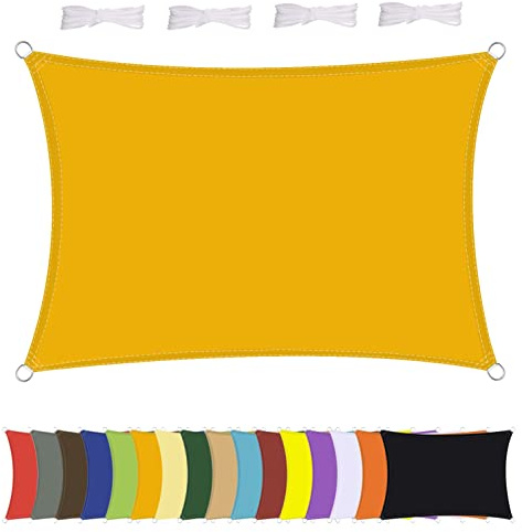 Sonnensegel Wasserdicht Rechteck, wetterbeständig, Premium Polyester, Viele Längen und Breiten Zur Auswahl inkl Befestigungsseile, Rechteckig 3x4m Mango Gelb