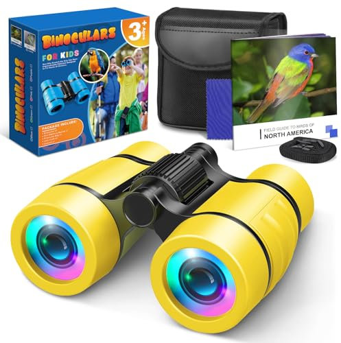 HappyKidsClub Girls Binoculars, 4x30, Yellow, Age 3-7 Years, Roof Prism, Center Focus, Multi-Coated, Adjustable Diopter, Tripod Mount, Binoculars