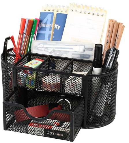 bayidun Schreibtisch Organizer, Metall Mesh Büro Organizer mit Schublade, für Stifte, Hefter, Ordnerklammern, Haftnotizen, Schreibtischorganizer Platzsparendes Desk Organizer