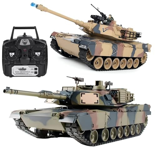 RLS Remote Control Tank RC US M1A2 1:18 Scale Military Combat Tank Toy, 2.4GHz 20CH Radio Control, 3 Speed Driving, 360° Rotation & Turret, BB & Water Bullet Shooting, Lights & Sound