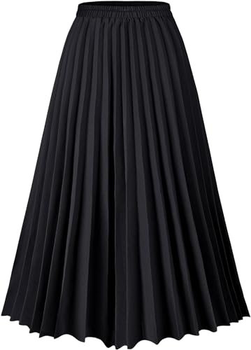 comefohome Rock Damen Sommer Midi Lang Röcke Hohe Taille Faltenrock Mädchen Sommerrock Schwarz Skirt XXL