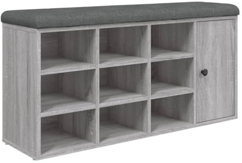 vidaXL Schuhbank, Schuhregal mit Stauraum, Sitzbank Bank mit gepolstertem Sitzkissen, Schuhschrank Schuhablage Flurbank, Grau Sonoma Holzwerkstoff