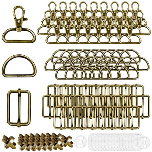 Drehbare Karabinerhaken D-Ringe Mit Drehgelenk Schlüsselanhänger Triglide-Schiebeschnalle 100 Stück Gurtversteller Metall Magnetknöpf Schnallen und Verschlüsse 32mm Bronze für DIY Nähen Zubehör