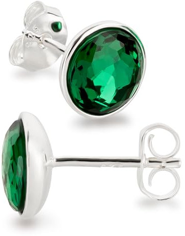 Schöner-SD Ohrstecker rund 925 Silber mit Markenkristall Emerald grün