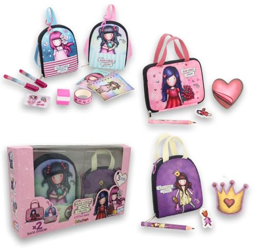 #sbabam Funny Box Santoro Gorjuss Kleine Tasche, Bunte Mini-Handtasche für Mädchen mit Zubehör inklusive, 2 Stück, Hier Finden Sie Bleistifte, Aufkleber, Notizbücher, Stempel für Kinder und mehr