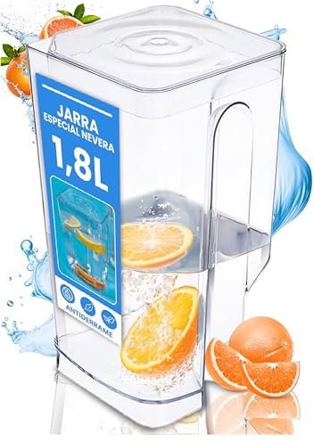 Pichet à eau transparent avec couvercle – Design carré en plastique – Parfait pour porte de réfrigérateur – Réservoir à thé pour jus de limonade (1.8 L)