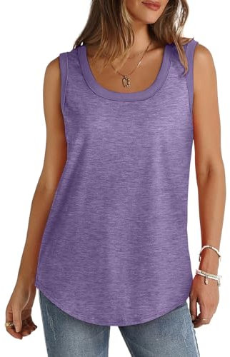 Women's Tank Tops Loose Fit Cotton Solid Color Gym Vest Tops Casual Sleeveless Round Neck Longline Cami Lightweight Soft Sports Vests Summer for Ladies and Girls