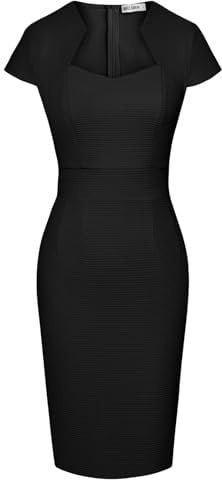 GRACE KARIN Women's Pencil Dress Cap Sleeve Waffle Business Casual Work Dress, Black, XL
