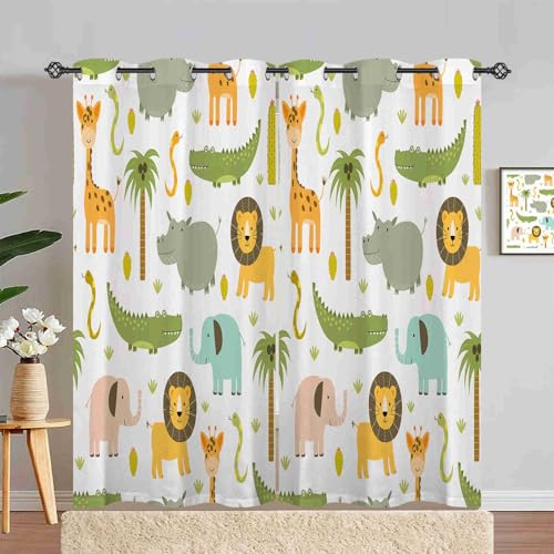 ANHOPE Safari Tier Löwe Elefant Blickdichte Gardinen mit Ösen Thermo Vorhänge Kinder Jungen Mädchen Vorhang Blackout Curtain Wohnzimmer Schlafzimmer Verdunklungsvorhänge 2er Set H 210 x B 132 cm
