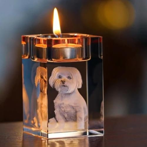 Personalisierte 3D-Foto-Kristall-Glas-Kerze-Halter Mit Text, Europäischen Stil Hochzeit Party-Kerze-Halter, Teelicht Kerzenhalter Dekor Für Jubiläum, Geburtstag, Weihnachten(8CM)