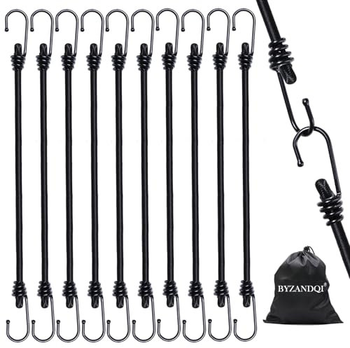 BYZANDQI Set di 10 elastici con ganci, 30 cm, colore nero, per bagagli, per tipi di bagagli, per giardino, bicicletta, auto, carico (30 cm x 10 pezzi)