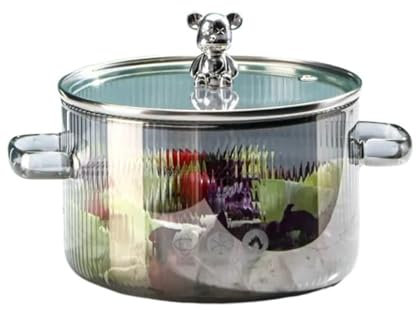 LXHZSY Kochtopf Glas Suppe Kessel Herd Kochtopf Mit Deckel Hitzebeständigem Glas Topf Amphore Instant-Nudeln Topf Topf Kitchenwar(Light Grey)