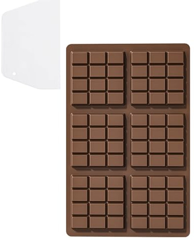 TOZBLEU Moules à chocolat,1PCS Moule Silicone Chocolat, Moule Mini Tablette 6 Cavités Pieces en Chocolat Facile à Démouler pour Chocolats Maison, Pralines, Bonbon, Décoration de Gateau,Avec grattoir