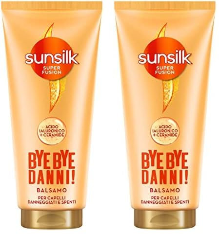 Sunsilk, Balsamo Bye Bye Danni, Balsamo per Capelli Danneggiati e Spenti, Formula Super Fusion con un mix di Acido Ialuronico e Ceramide, Ripara da 7 Tipi di Danni ai Capelli, 180 ml (Confezione da 2)