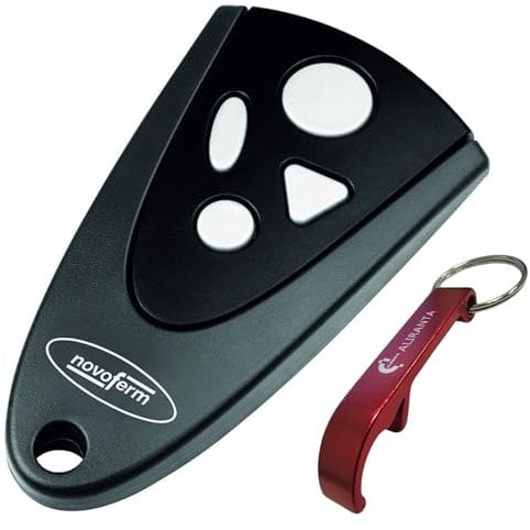 Novoferm Handsender Mini Novotron 504 – 4-Kanal Sender (433 MHz) mit KeeLoq Wechselcode – Kompatibel mit Novoferm Garagentor-Antrieben – Kompakte Größe, Schwarz/Weiß