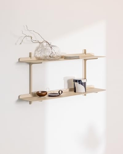 Metallbude Wandregal LINARA - Cashew - Minimalistisches Metallregal mit Wandmontage- Kratz-, Stoß- & Schlagfest - 2 Ablagen - 68x17,2x35,6 cm