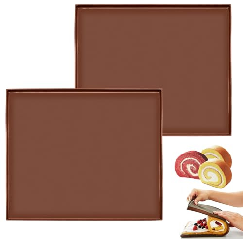 FORYNXHWIN 2 Stück Silikon Backmatte mit Rand - Antihaft Backblech für Biskuitrollen, Kuchen & Kekse | Rutschfeste Swiss Roll Cake Matte | Backform für Ofen, Desserts & Pizza (30,5 x 25,8 cm)