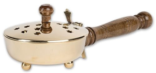 TRINTURA Räucherpfanne mit Holzgriff Gold Messing zum Räuchern Räucherzubehör zum Räuchern mit Räucherkohle