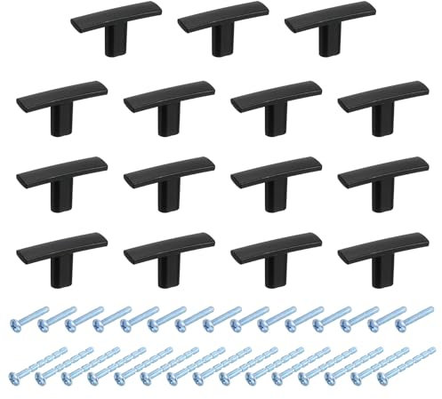 sourcing map 15 Pack Single Hole Cabinet Knobs, 1.7 Inch Kitchen Cabinet Handles Solid Zinc Alloy t Bar Knob for Kitchen Bathroom Cabinets Drawers Hardware, Black