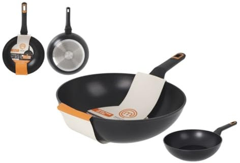 MasterChef Poêle en aluminium forgé avec revêtement céramique antiadhésive, durable, résistante - 2,5 mm d'épaisseur - Convient pour gaz, électrique, vitrocéramique et induction (Wok - 28 cm)