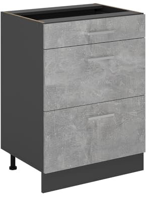 Vicco Küchenunterschrank R-Line, Beton, 60 cm mit Schubladen, ohne Arbeitsplatte