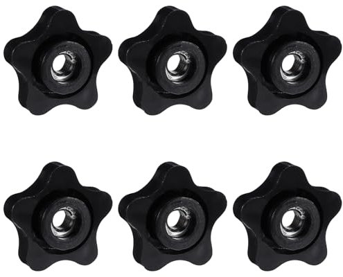 Oruola Lot de 6 écrous papillon 5/16, boutons étoile de 5/16, bouton fileté en forme d'étoile 5/16-18 pour boulons de piste en T, machines à scier, perceuse, type à visser en plastique (noir)