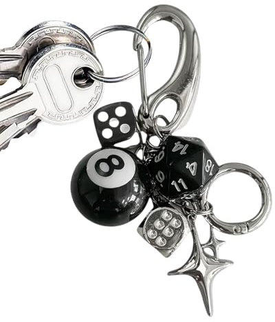 Eventerde Würfel-Schlüsselanhänger aus Edelstahl - 13.7cm Dice Amulett für Tasche, Geldbörse, Handy und Auto - Punk Style