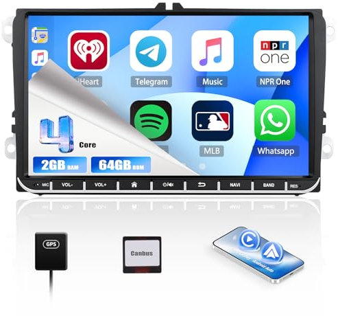 2G+64G CAMECHO Android 13 Autoradio de Coche con GPS para VW/Skoda/Seat/Golf/Touran/Tiguan,9 Pulgadas de Pantalla de Radio con Carplay Android Auto Mirror Link WiFi RDS/FM Bluetooth